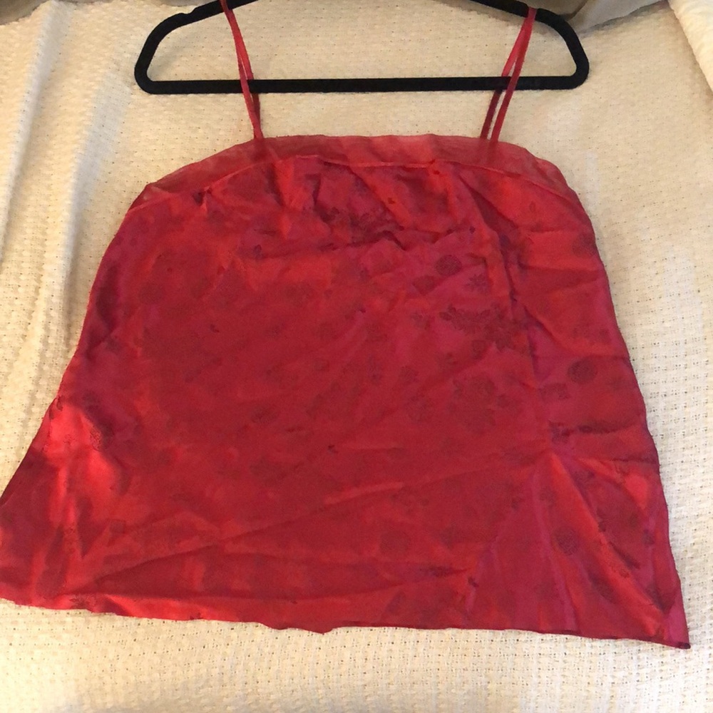 Jaclyn Smith camisole red satin Chinese print spaghetti straps new